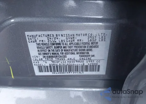 2024 Nissan Sentra S Xtronic Cvt z USA, uszkodzony, nr VIN 3N1AB8BVXRY344365
